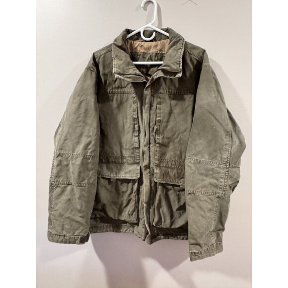 Vintage Olive Green Canvas Military Cargo Lined Field Jacket 257-AJC XXL Heavy - Picture 1 of 14